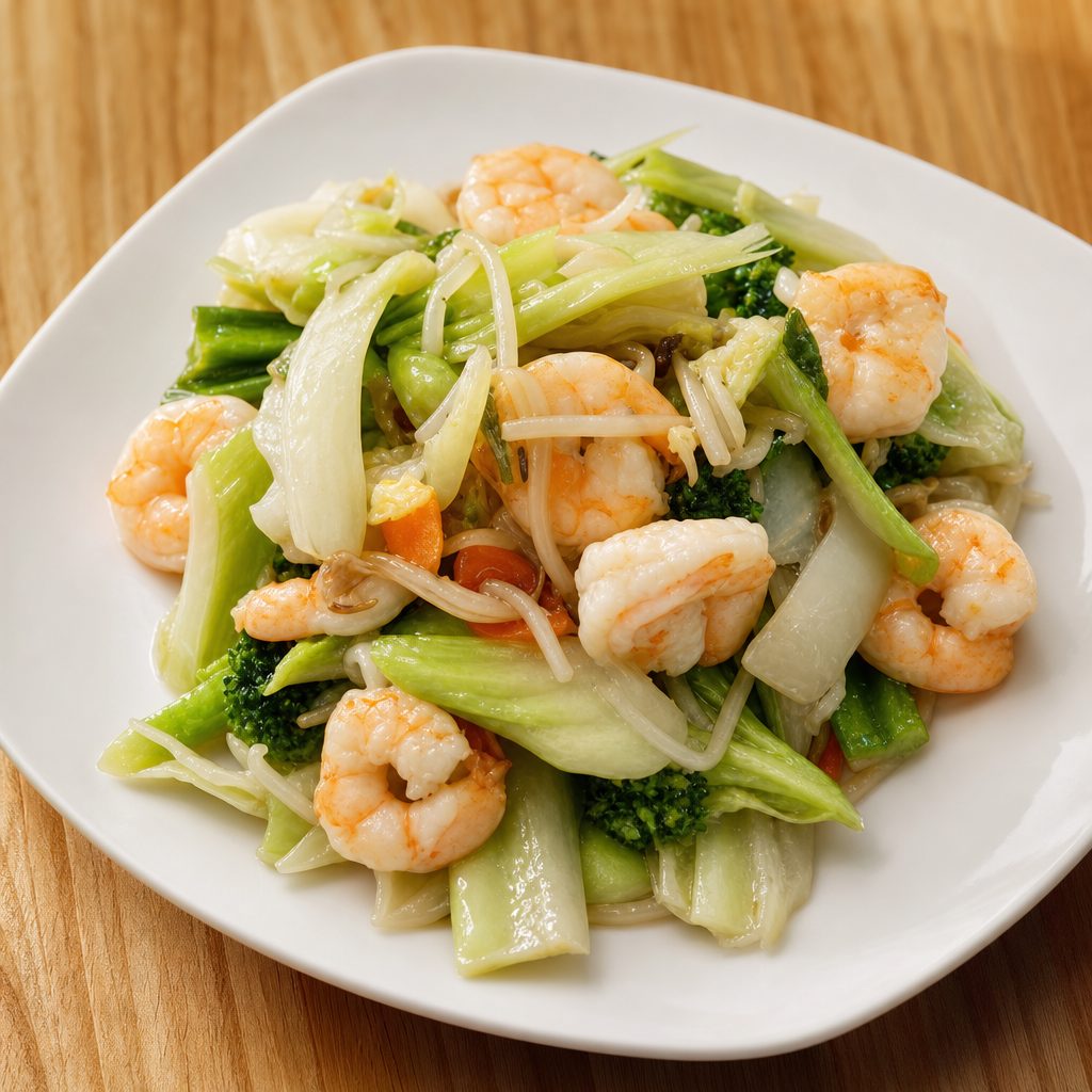 杂菜虾 Shrimp Mixed Vegetables.