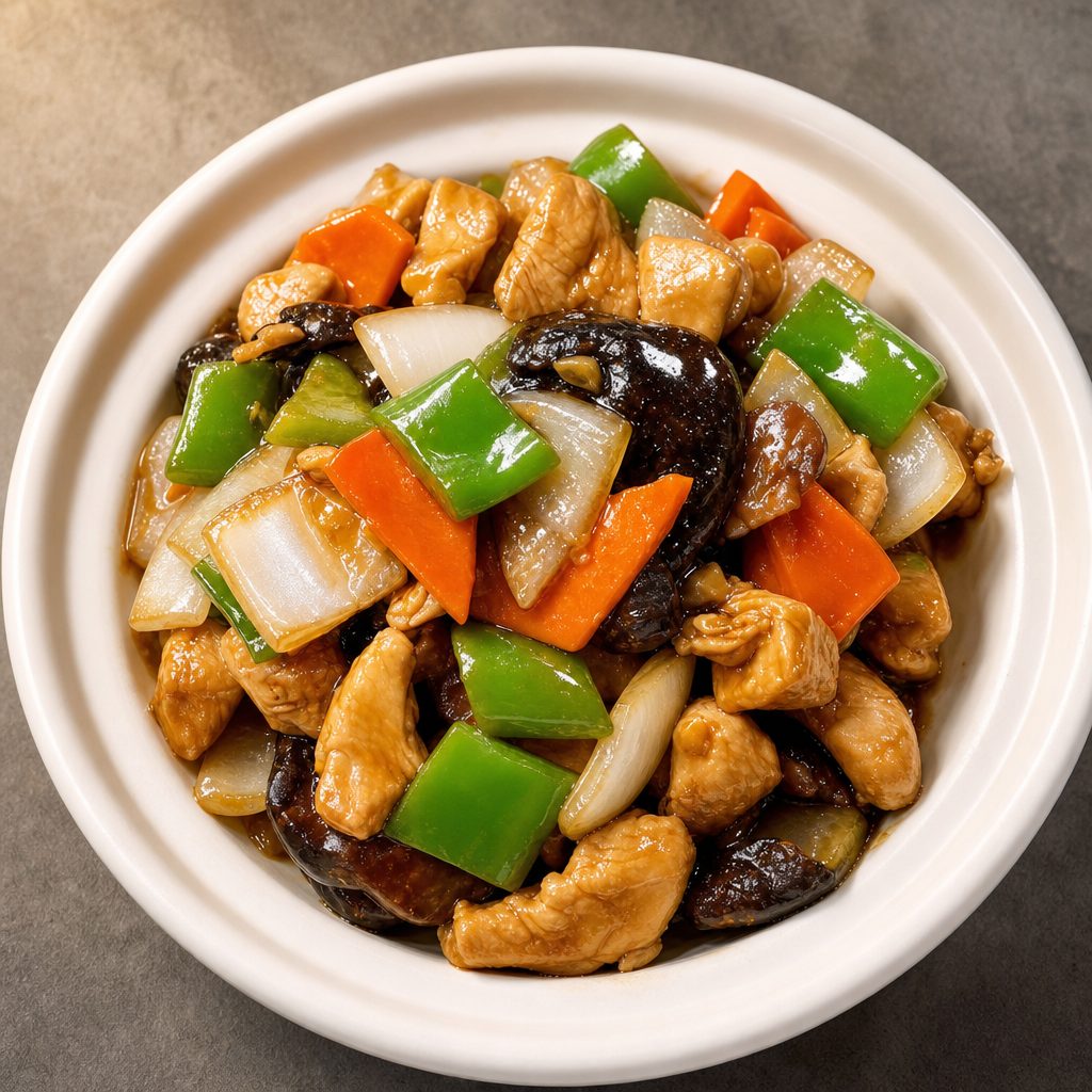 D2. 香菇焖鸡煲 Mushroom Chicken Stew.