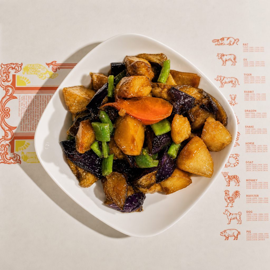 G8. 地三鲜 Grilled Eggplant with Potato.