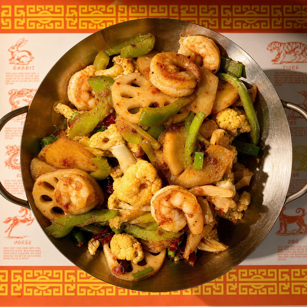 B5. 干锅虾 Grilled Shrimp Pot.