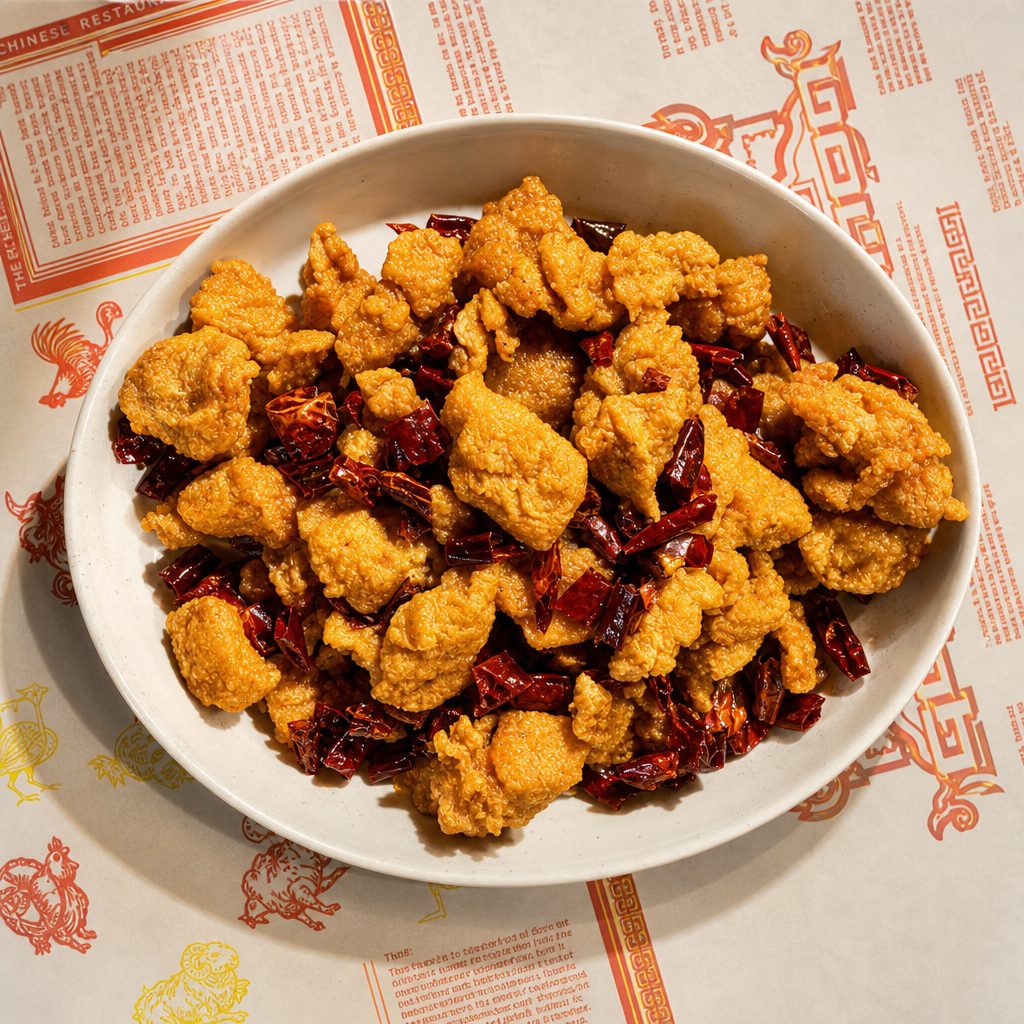 B16. 飘香辣子鸡 Spicy Diced Chicken.