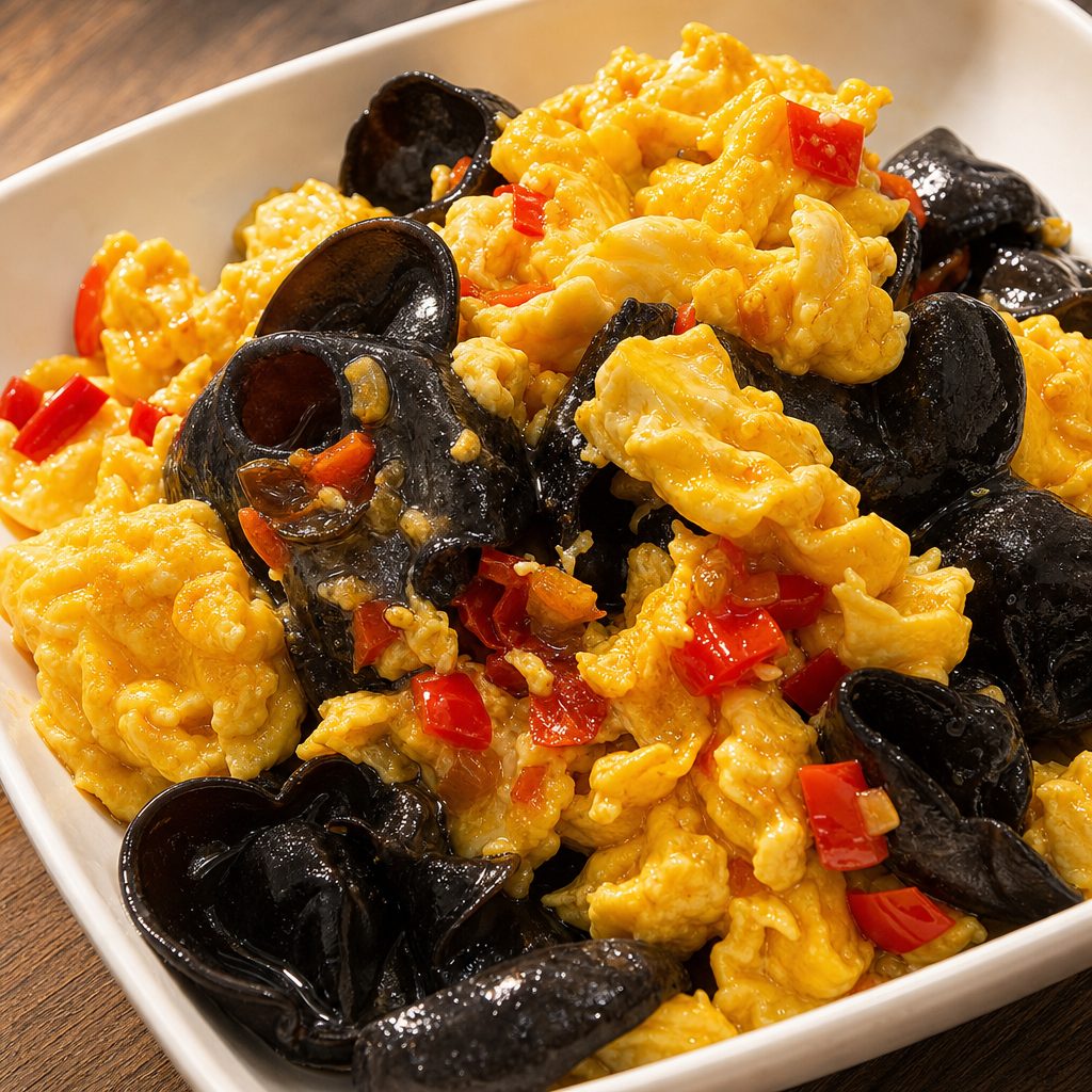 剁椒木耳炒蛋 Hunan Style Scrambled Eggs with Wood Ear.