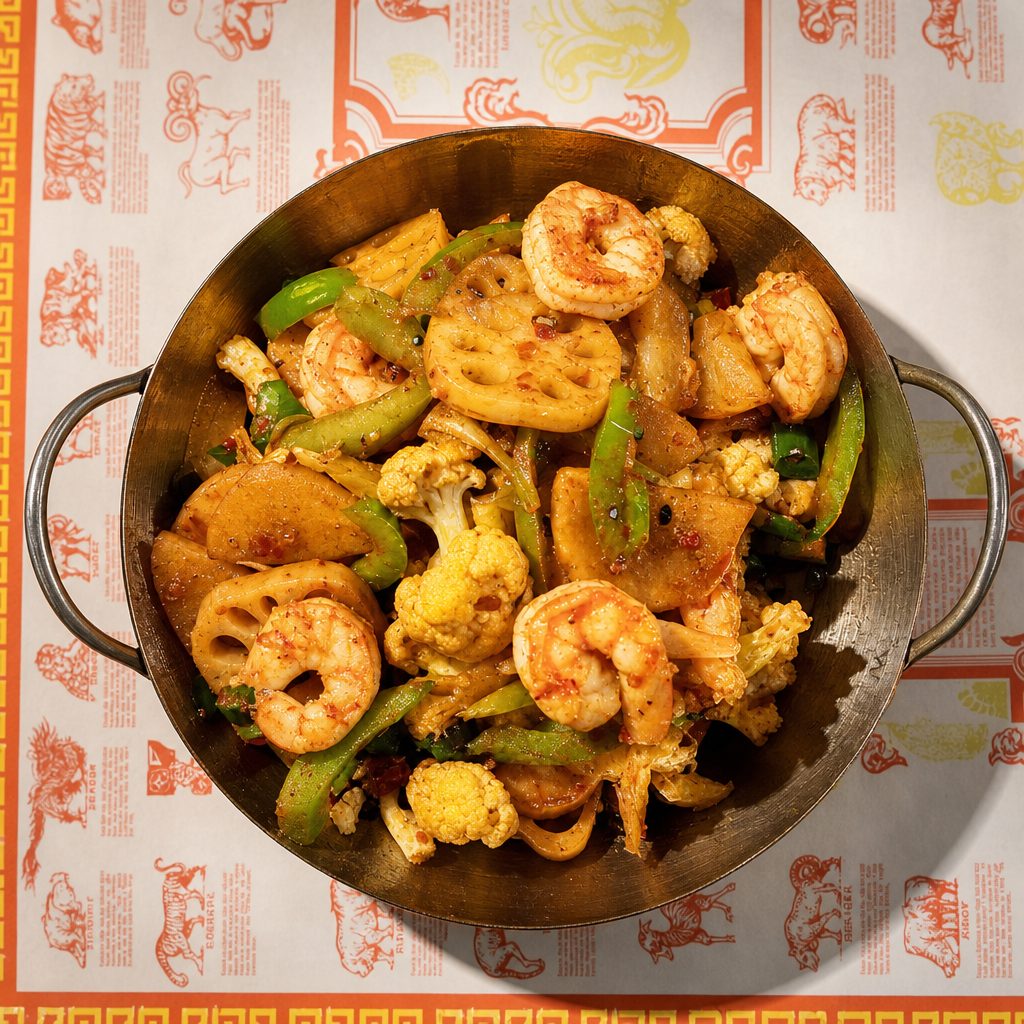 干锅虾 Grilled Shrimp Pot.